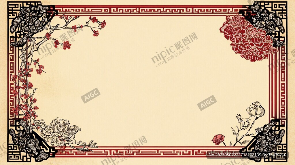 中式古典花卉边框背景图