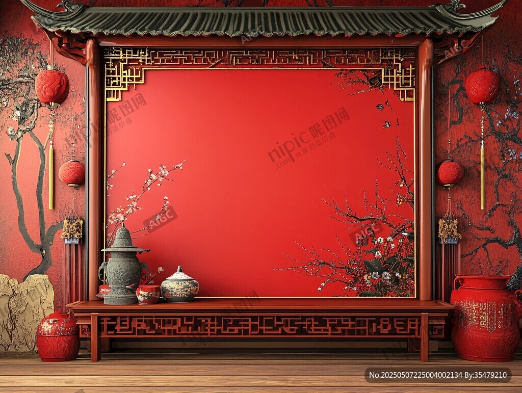 中式古典红墙装饰场景