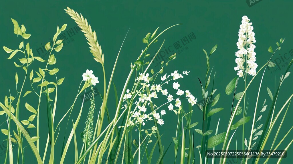 绿野中的清新花草景致
