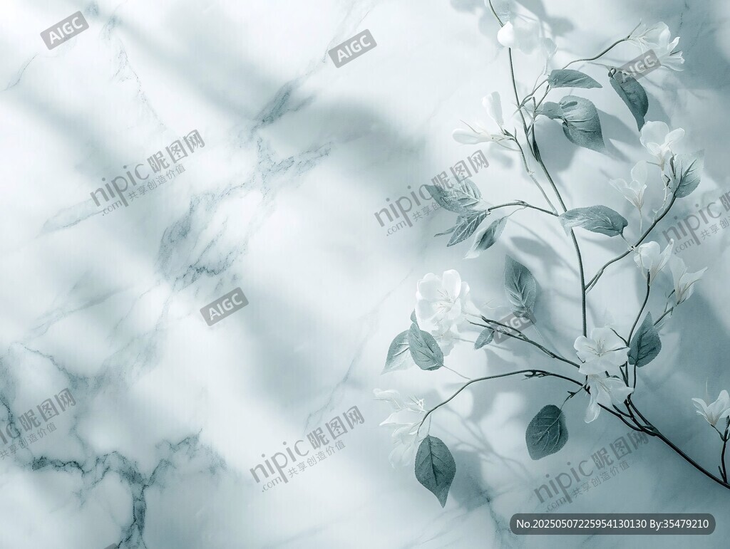 大理石上的素雅花枝