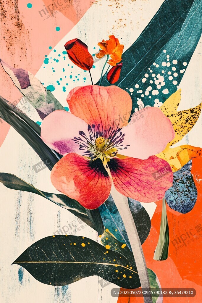 绚丽花卉拼贴艺术画作