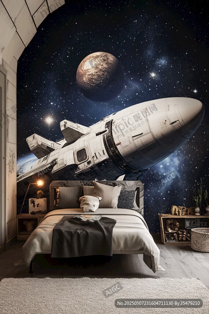 科幻风卧室 宇宙飞船主题墙