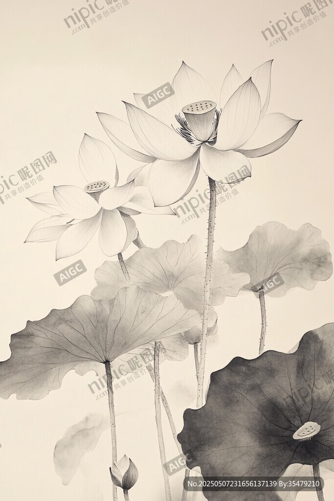 水墨荷花图