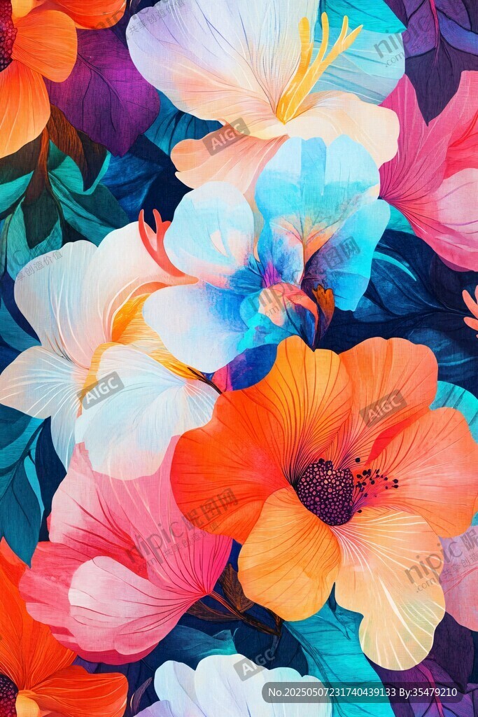 缤纷绚丽的多彩花卉图案