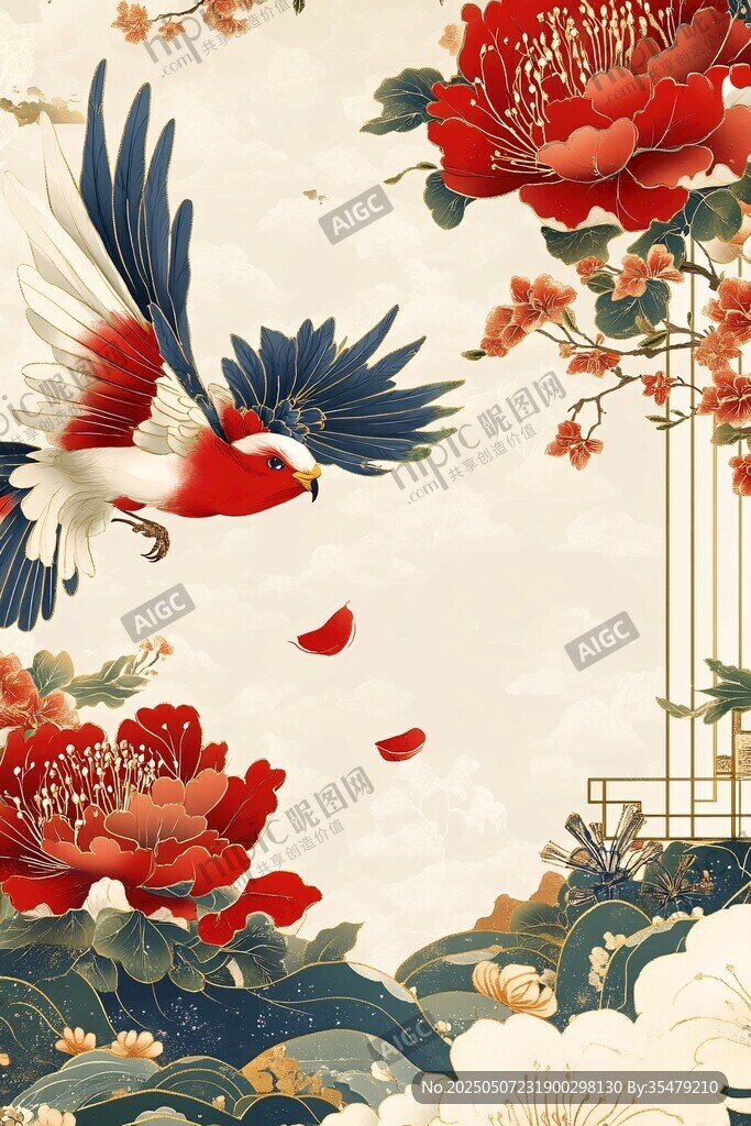 花鸟图绘 灵动飞鸟伴繁花