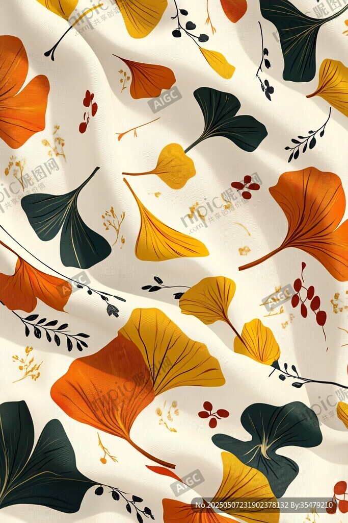银杏叶花卉图案布料纹理