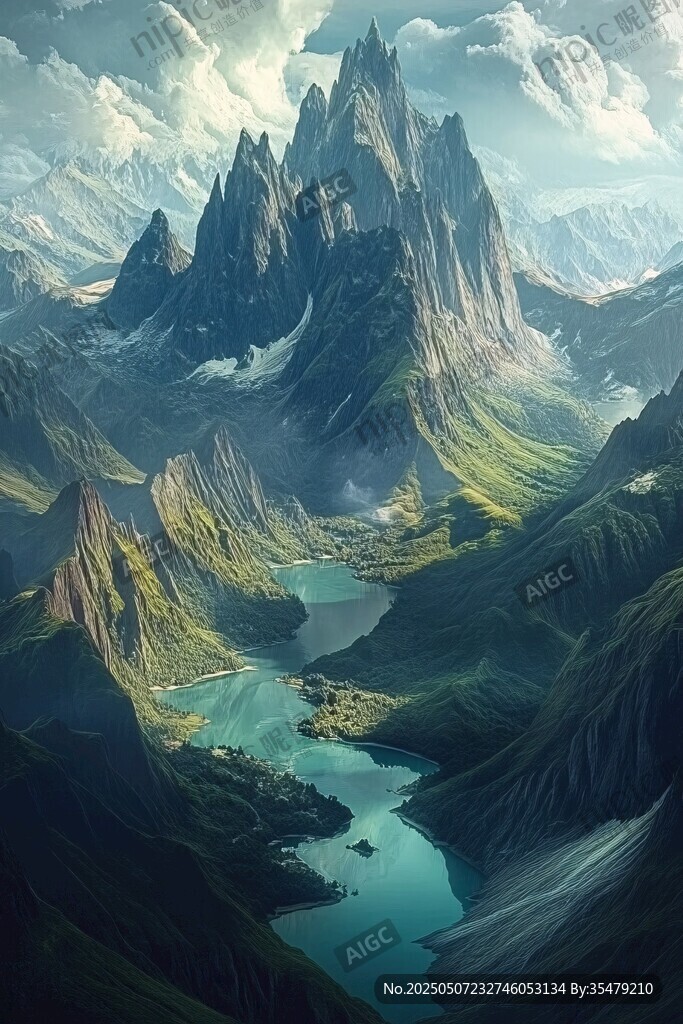 梦幻高山湖泊壮丽景观