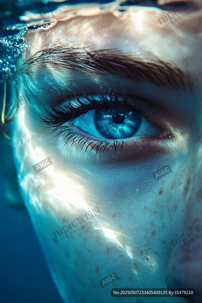 水下蓝眼特写的梦幻瞬间