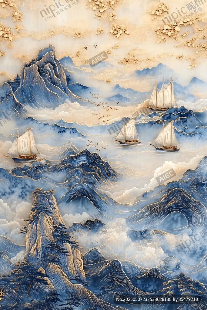 山海间帆船行的壮丽景致