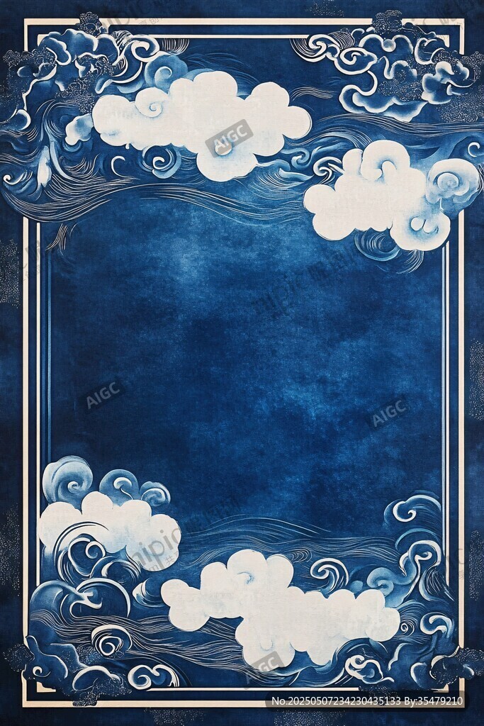 中式蓝底云纹边框背景图
