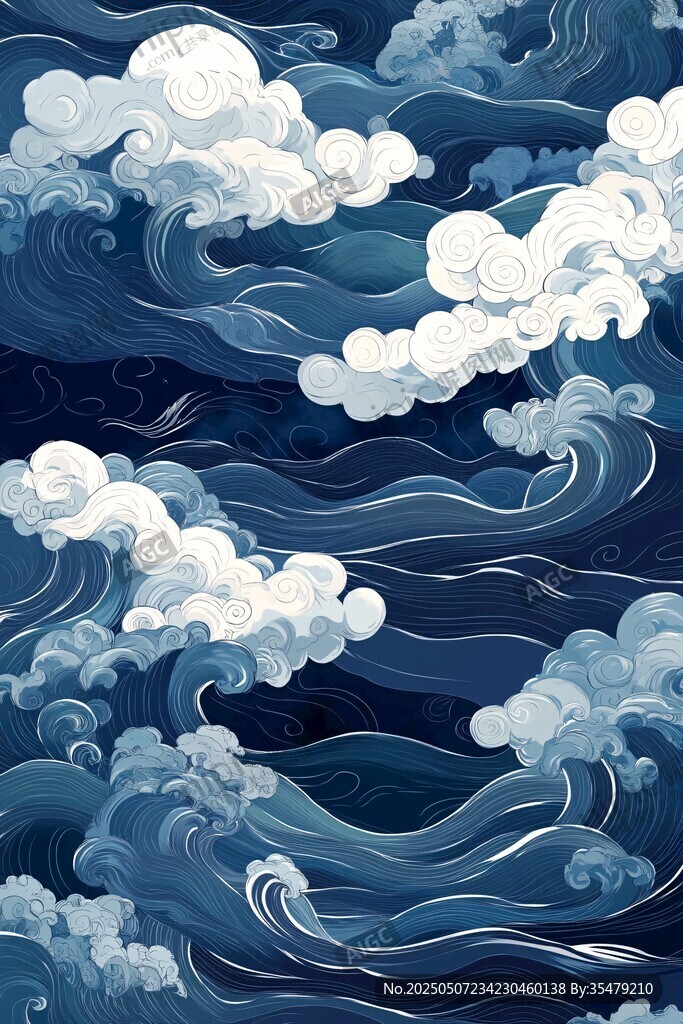 海浪云涌的梦幻海洋图景