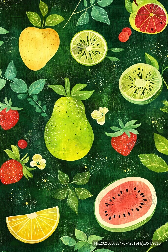 缤纷水果水彩插画