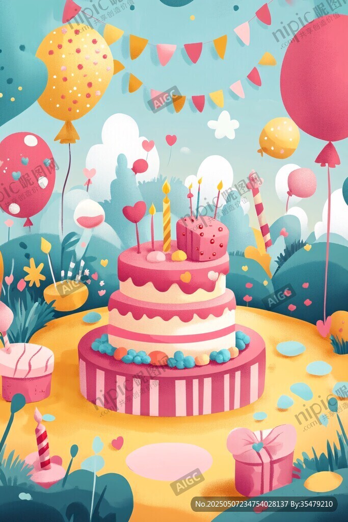 欢乐生日派对场景插画
