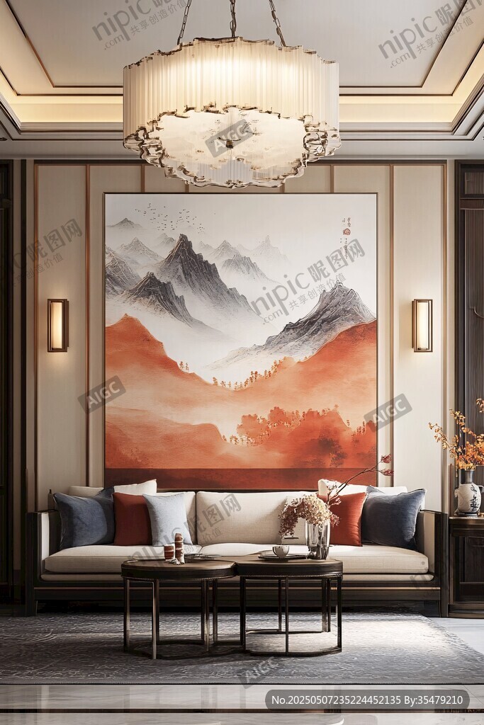 中式客厅 山水挂画显雅致