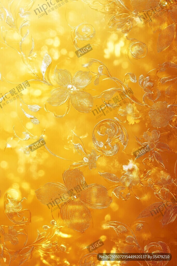 金色花纹玻璃背景图