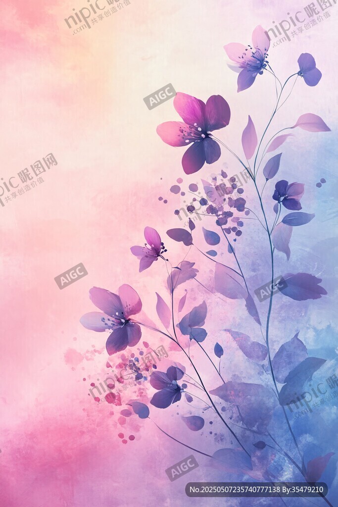 梦幻水彩花卉浪漫插画