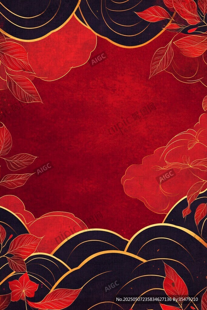 中式红黑金花纹背景图