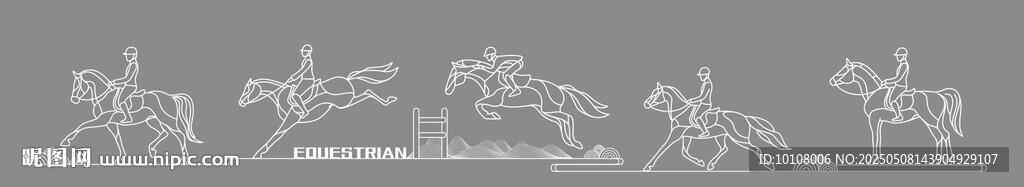 马术线描连续图案