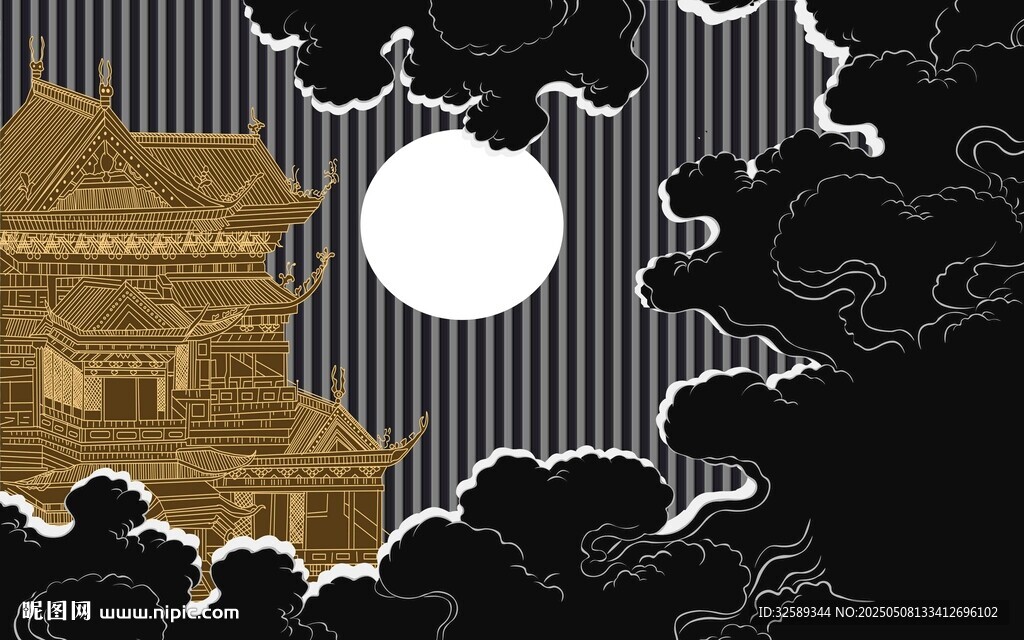  古建筑风景背景墙
