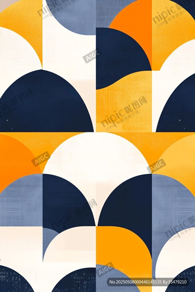 几何半圆拼接抽象艺术图案