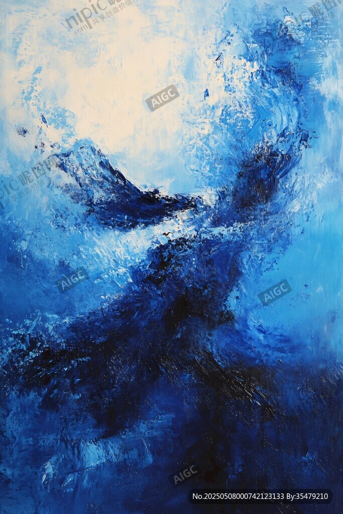 蓝色抽象海浪艺术画作
