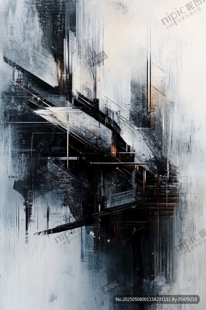 未来感机械建筑抽象画作