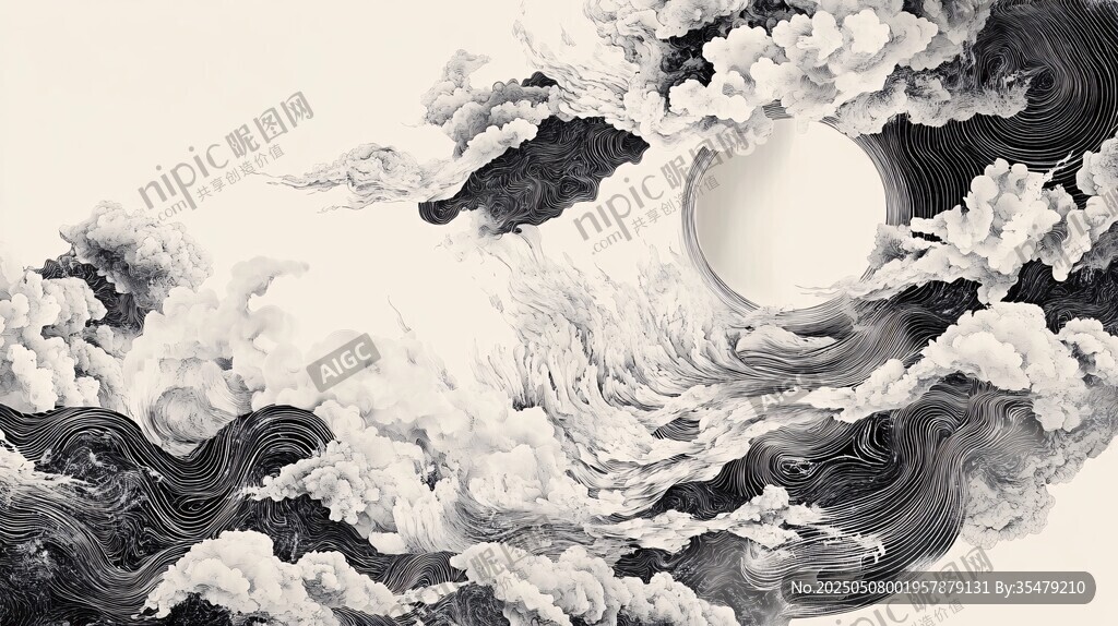 水墨云海中的皎月奇观