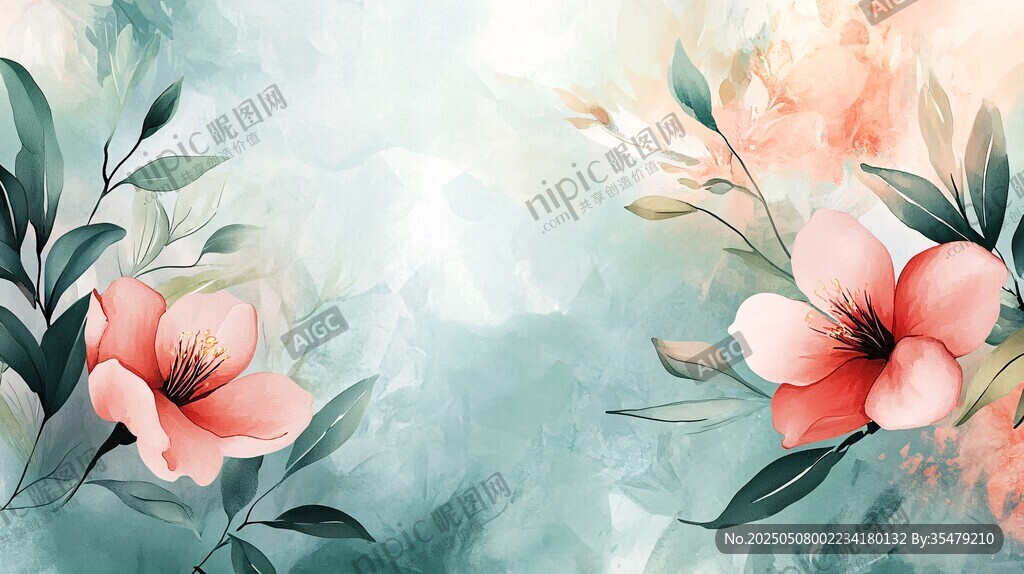 梦幻水彩花卉背景图