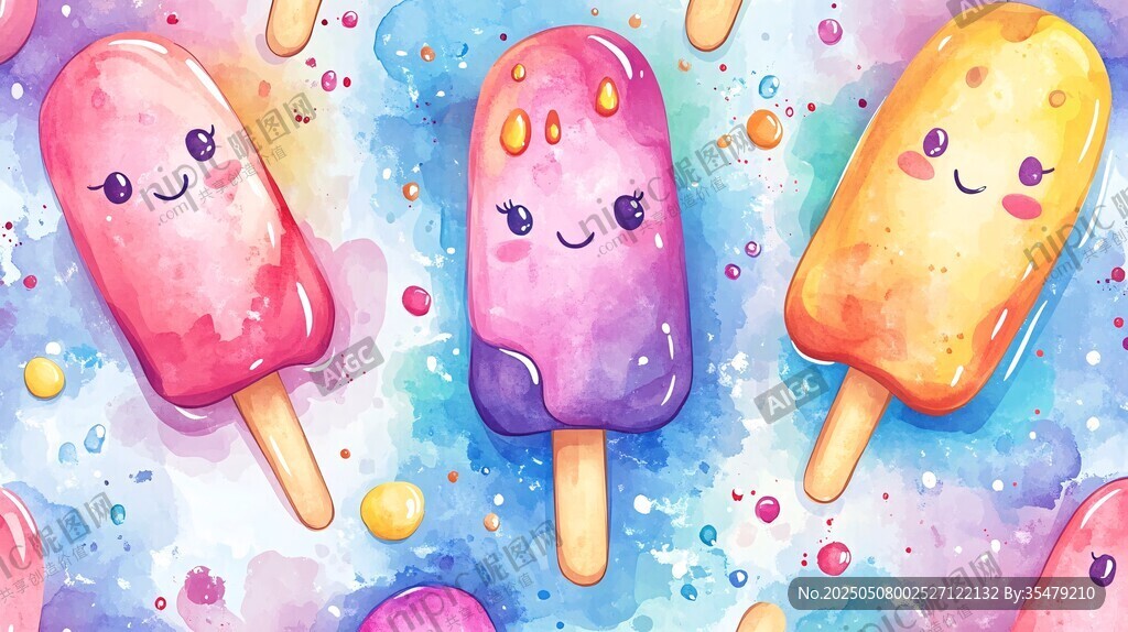 可爱水彩风卡通冰淇淋图案
