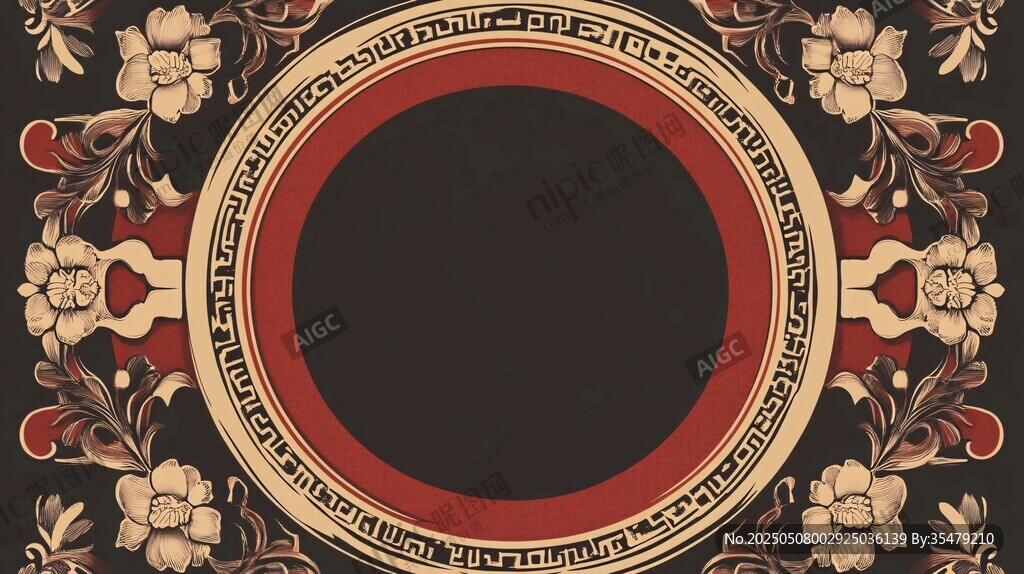 复古花卉边框圆形装饰图案