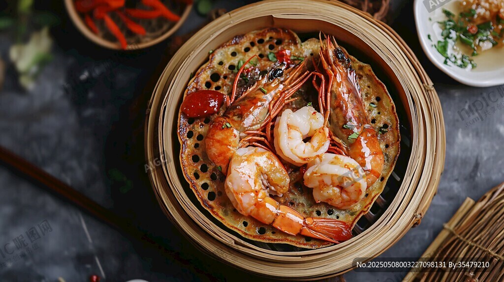 竹笼蒸大虾