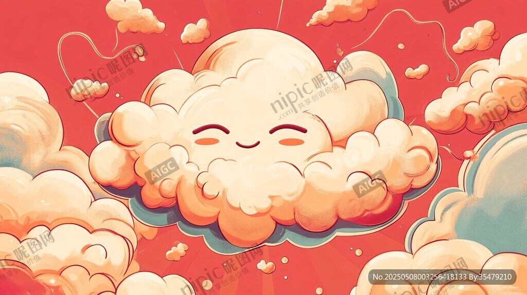 微笑云朵在梦幻天空中