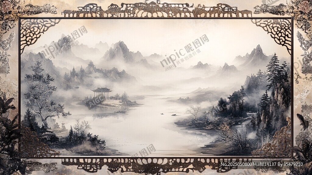 中式水墨山水装饰画意境图