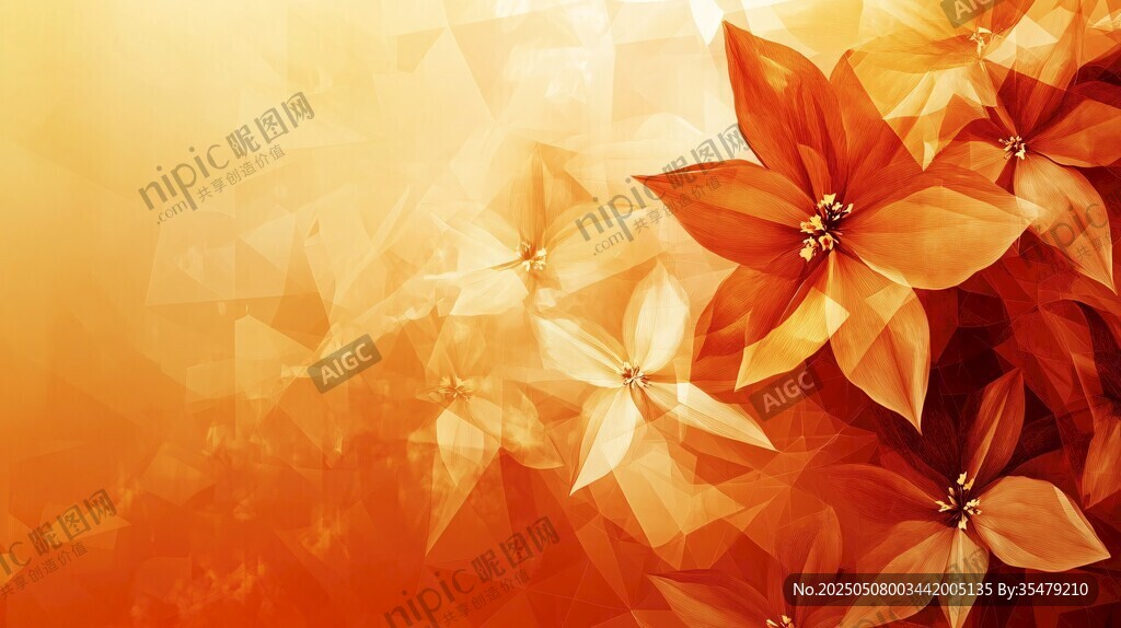 橙黄花卉梦幻背景图