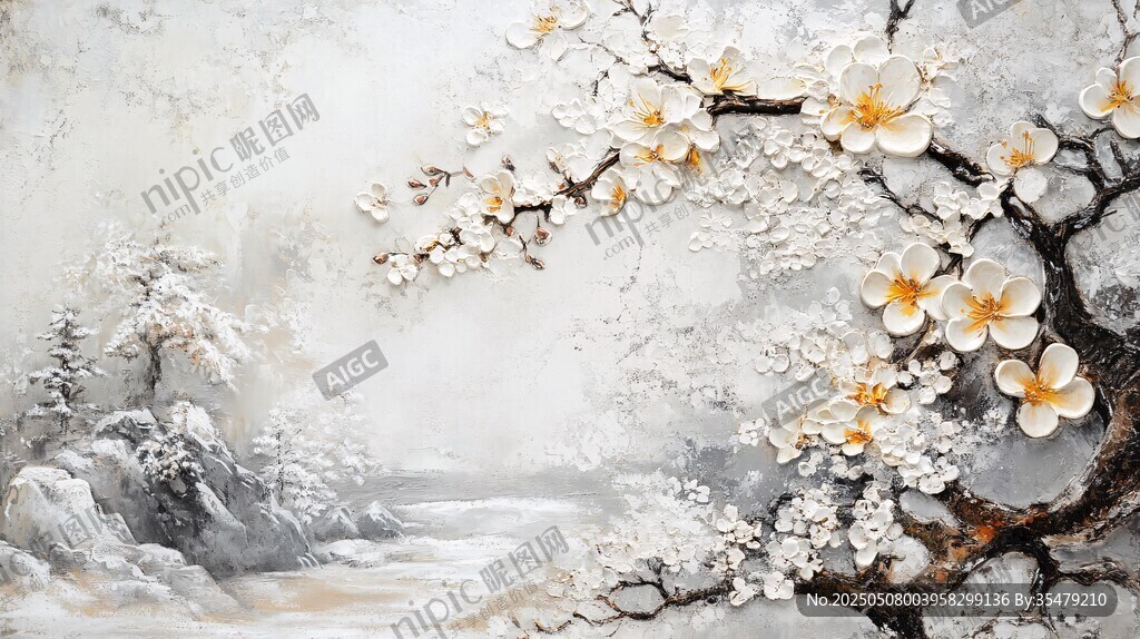 雪境玉梅图