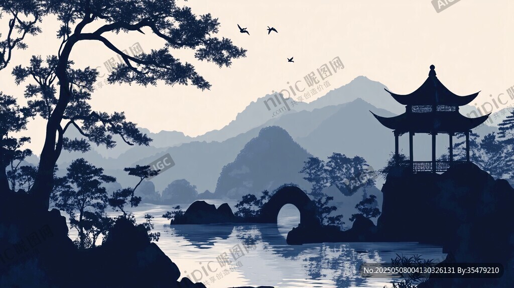 中式山水亭阁静谧风光
