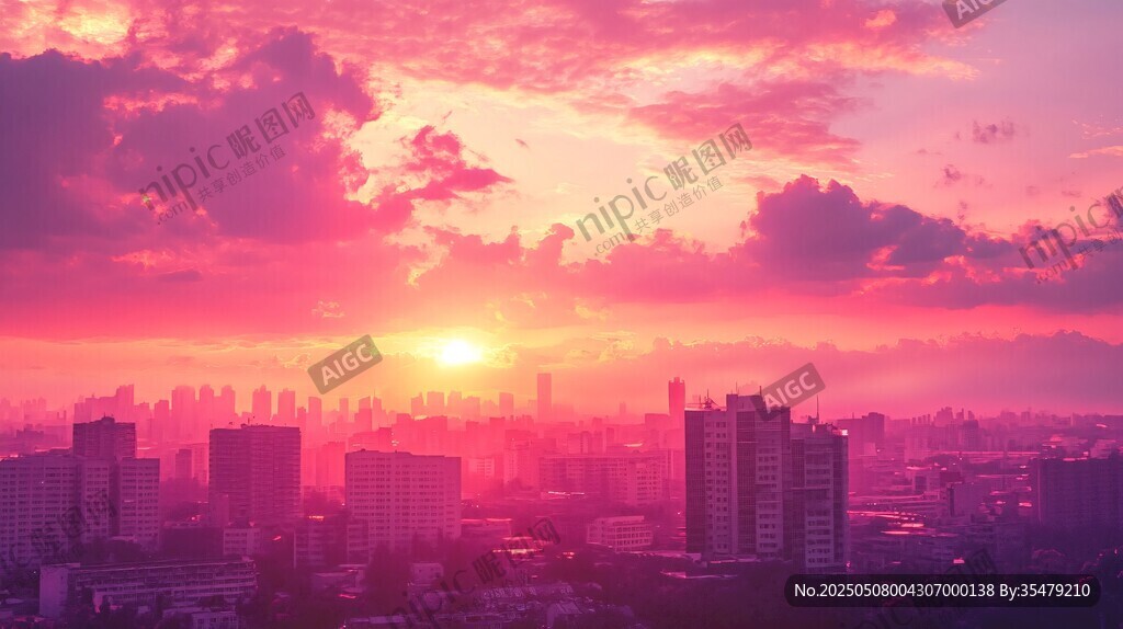 城市绚烂日落美景