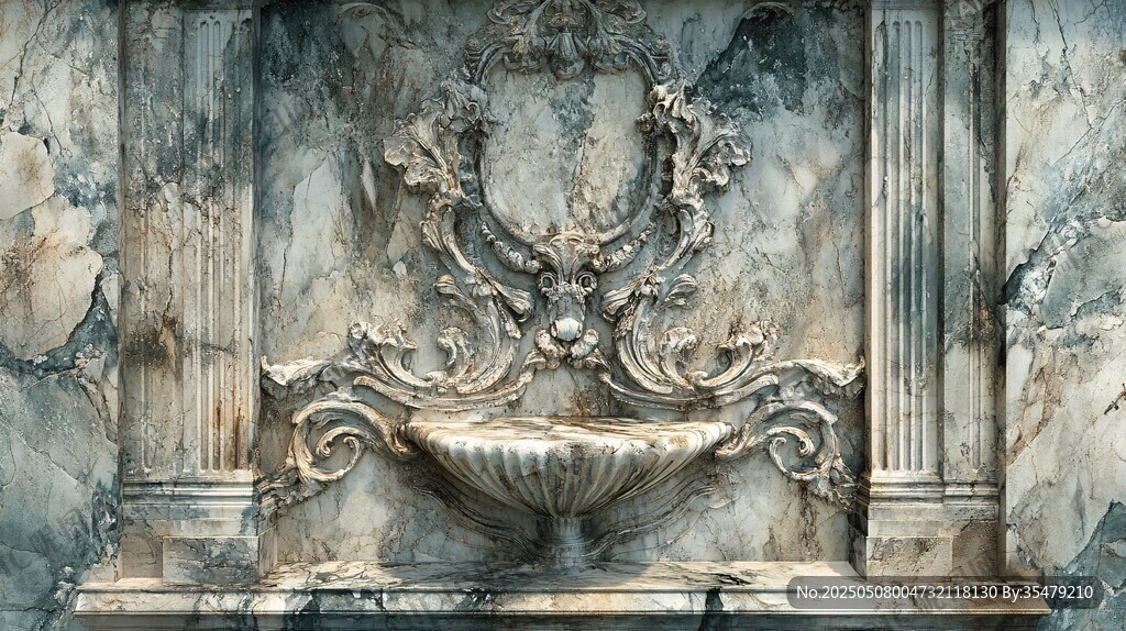 古典大理石雕花壁式喷泉