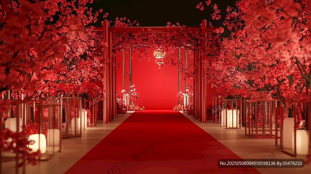 中式浪漫婚礼红色梦幻场景