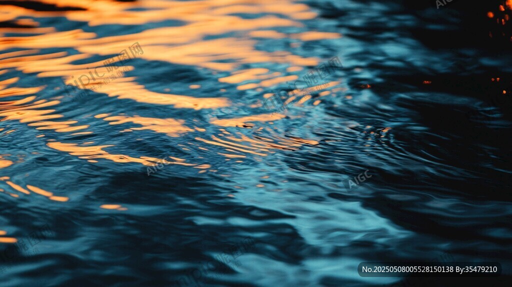 夕阳下的波光粼粼水面