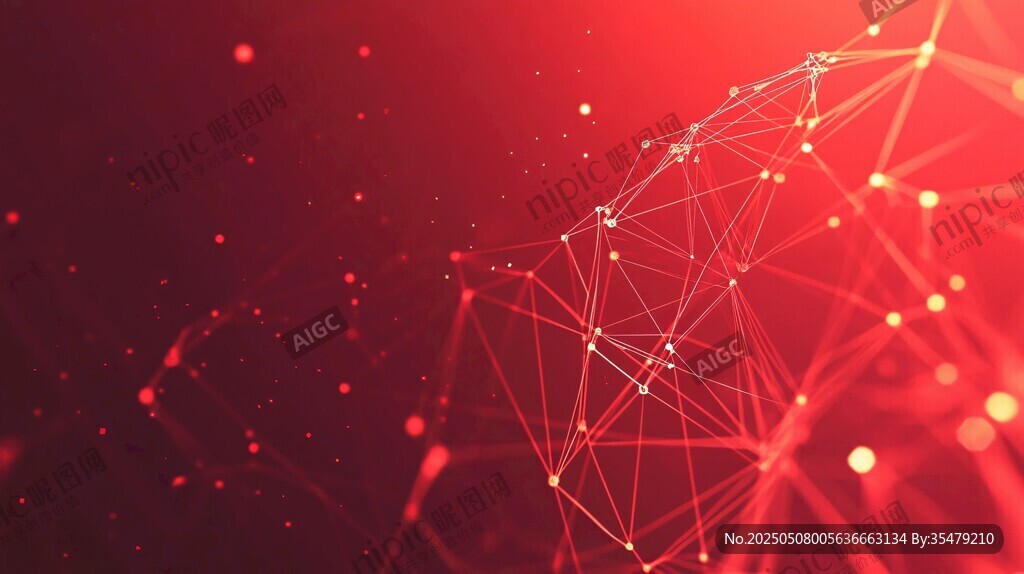 红色科技感线条粒子背景图