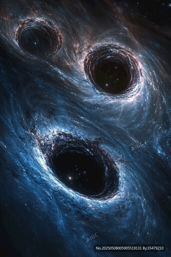 三个黑洞的宇宙奇幻景象