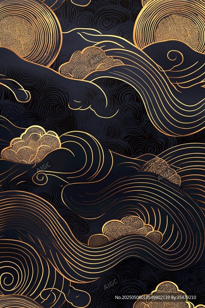 黑金云纹中式典雅图案