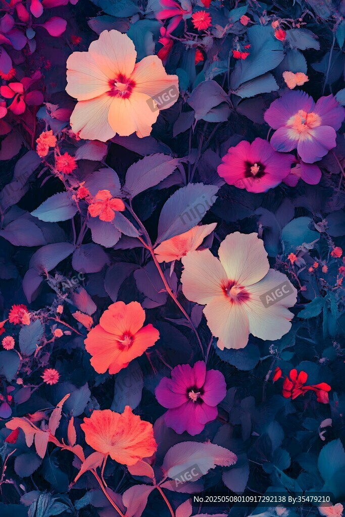 梦幻多彩花卉图案