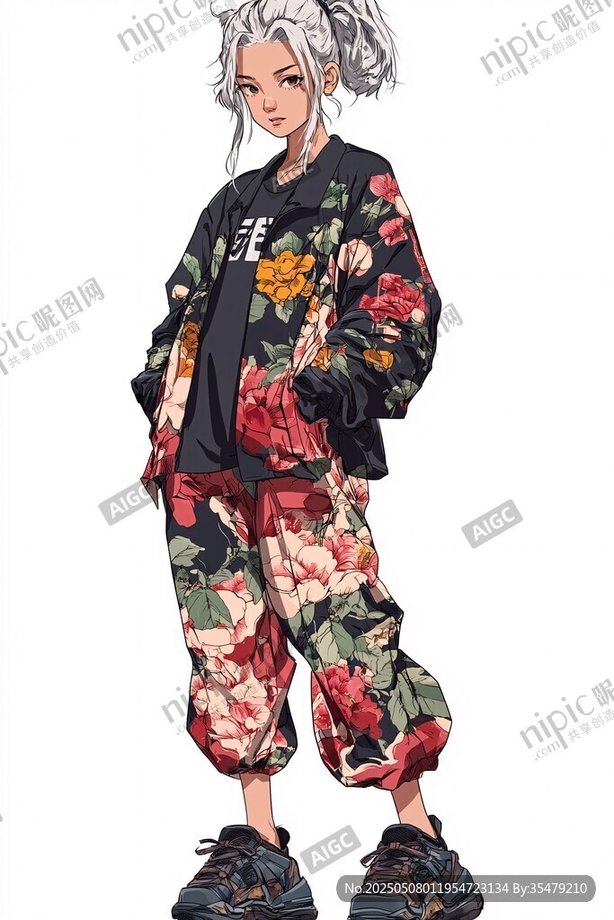 潮流少女花卉风穿搭展示