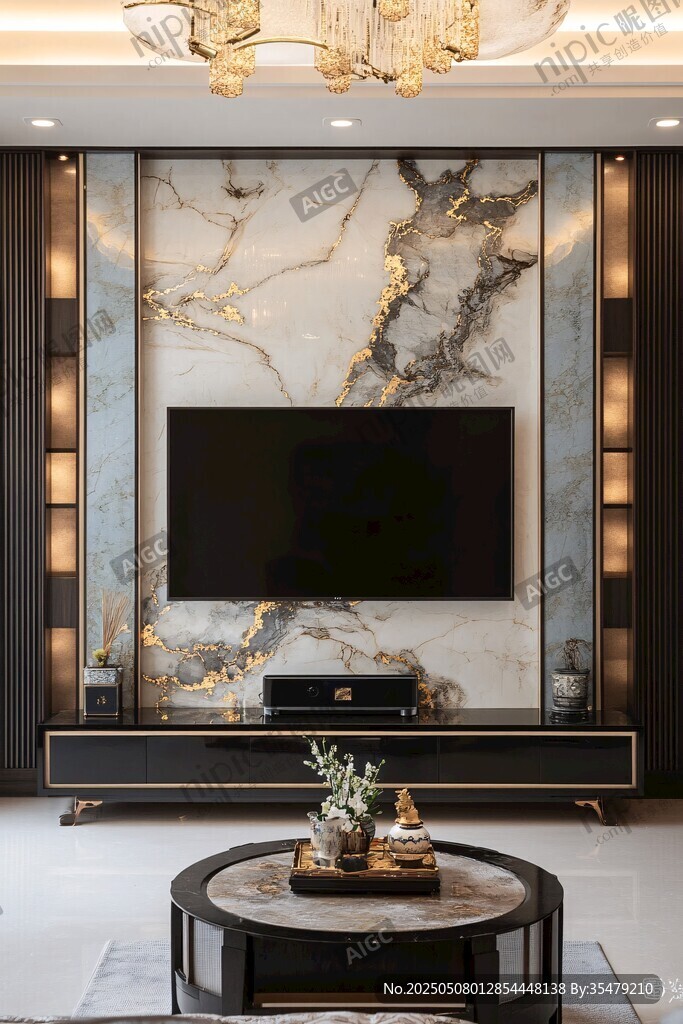 奢华大理石电视背景墙设计