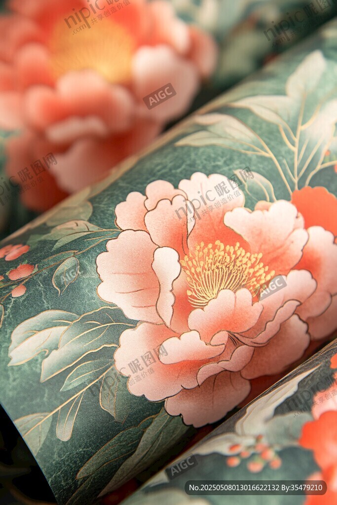 中式牡丹花纹精美织物
