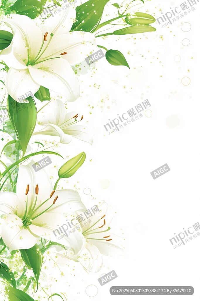纯白百合清新花卉背景图