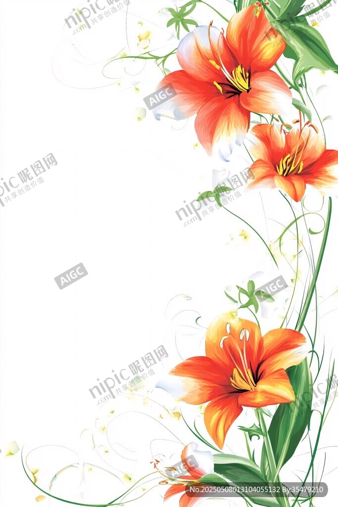 橙色百合花花卉装饰图