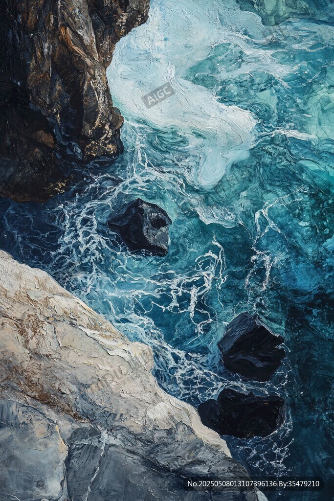 海浪拍击岩石的壮阔景象